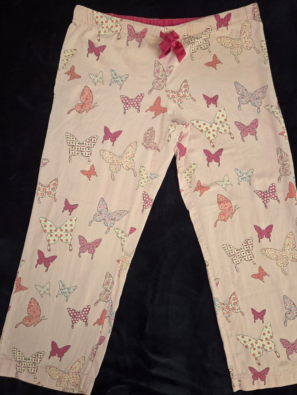 Pink Butterfly Print Pajama Pants, Size L